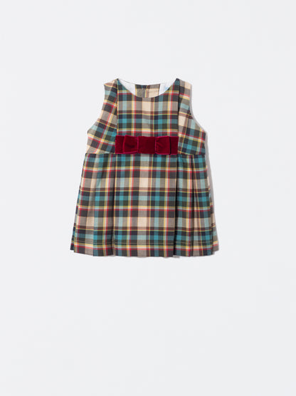 Vestido em xadrez bege