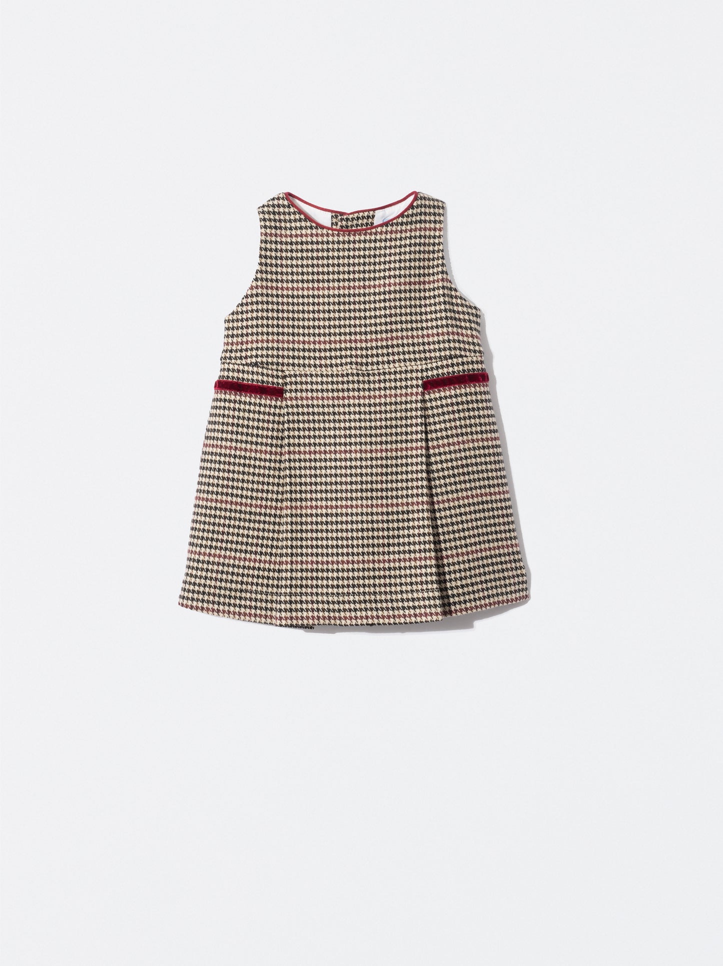 Vestido em pied de poule bege
