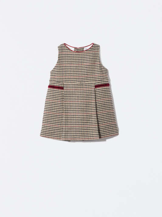 Vestido em pied de poule bege