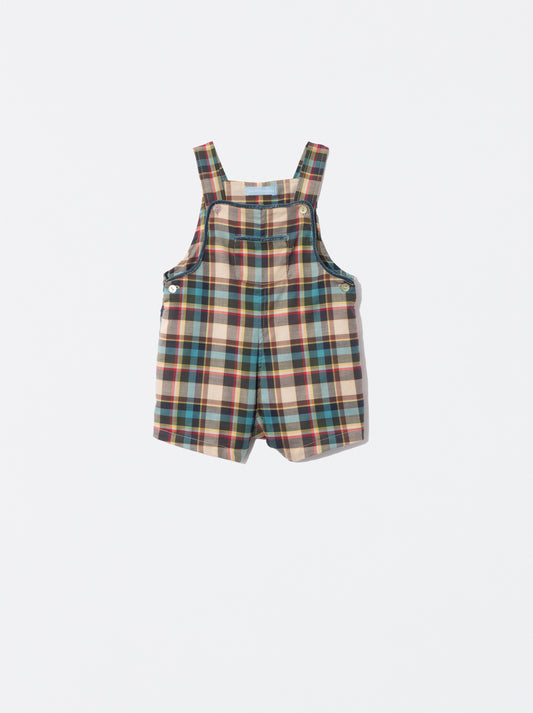 Jardineiras em xadrez bege