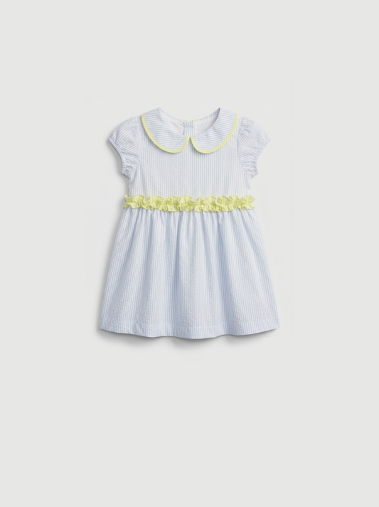 Vestido de riscas com detalhe em amarelo limão