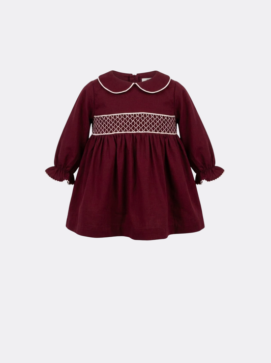 Vestido bordeaux com favos de mel