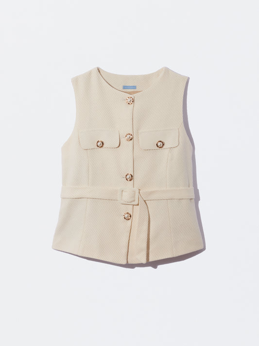 Colete bege em tweed
