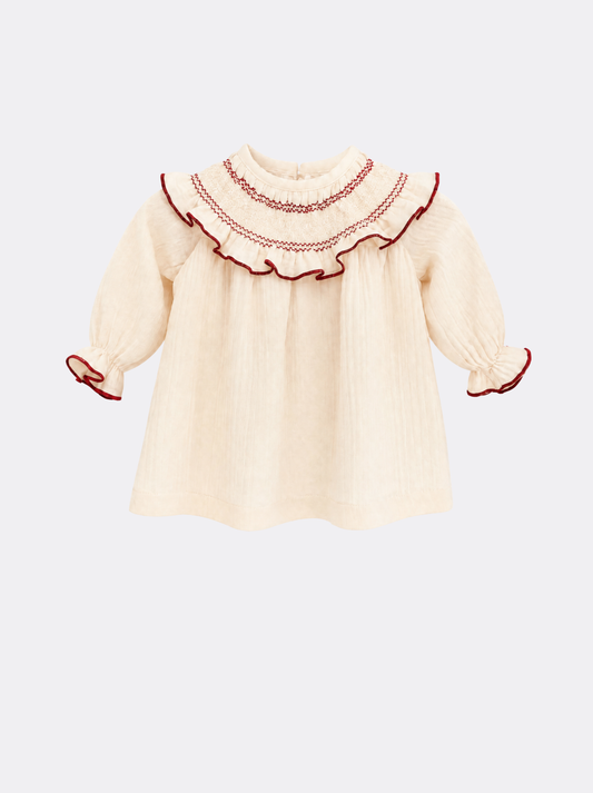 Vestido bege com favos de mel