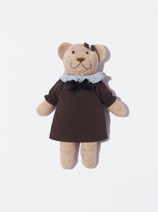 Olivia com vestido castanho