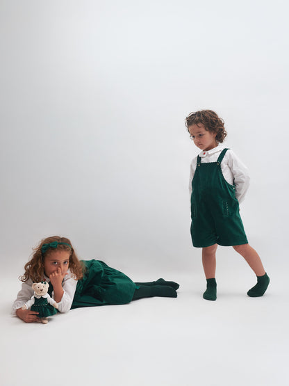 Jardineiras em veludo verde