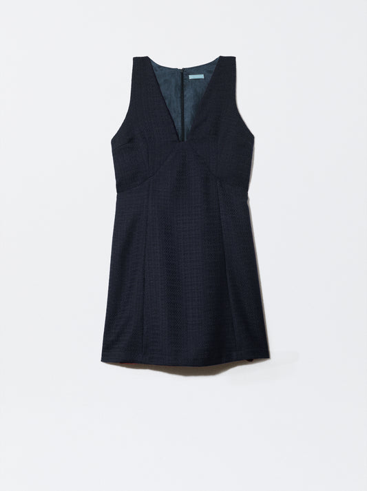 Vestido Mulher Azul em pied de poule
