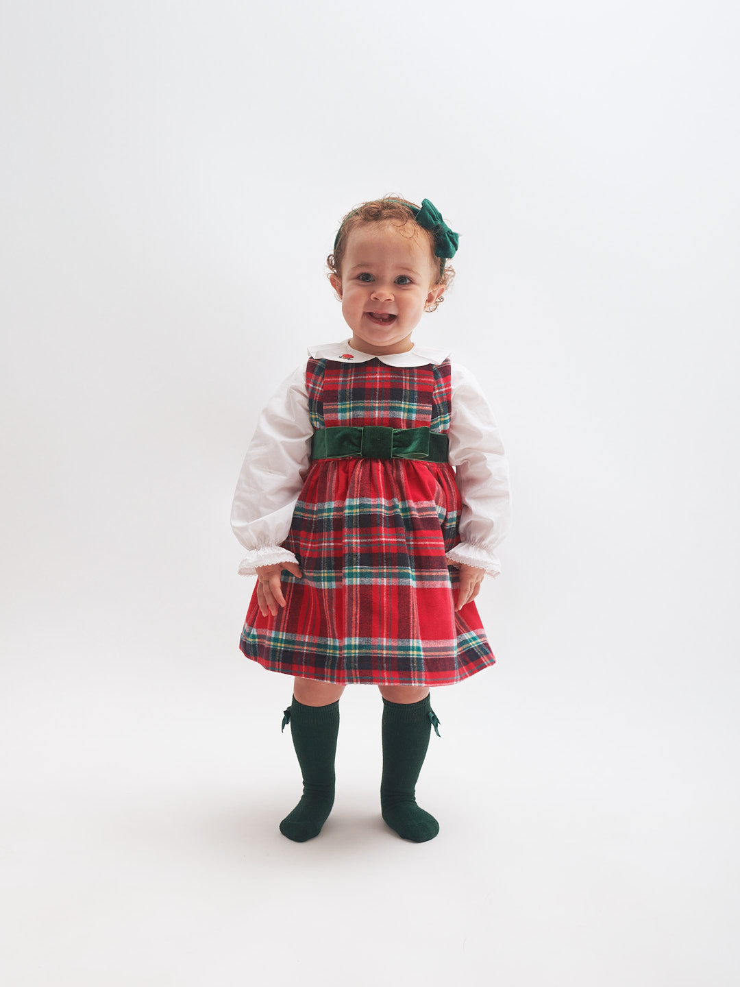 Vestido xadrez vermelho com detalhes de veludo