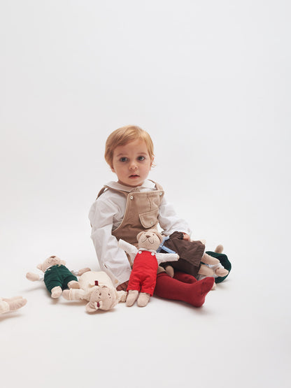 Jardineiras em veludo bege