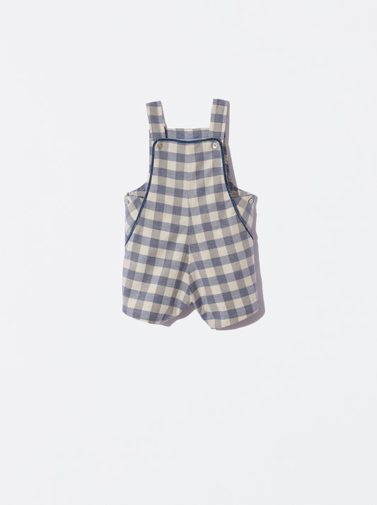 Jardineiras em xadrez azul com veludo