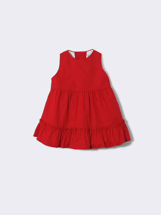 Vestido vermelho com detalhe de folho