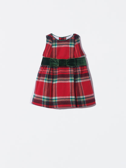 Vestido xadrez vermelho com detalhes de veludo