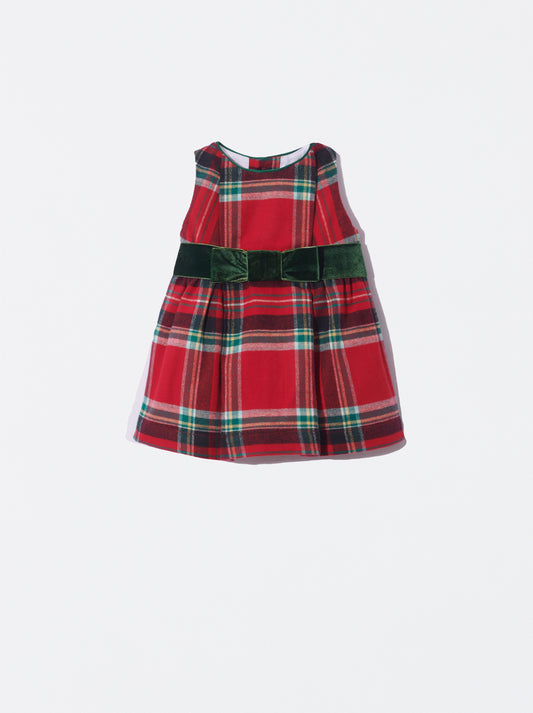 Vestido xadrez vermelho com detalhes de veludo