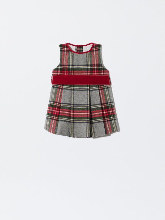 Vestido xadrez com detalhes de veludo
