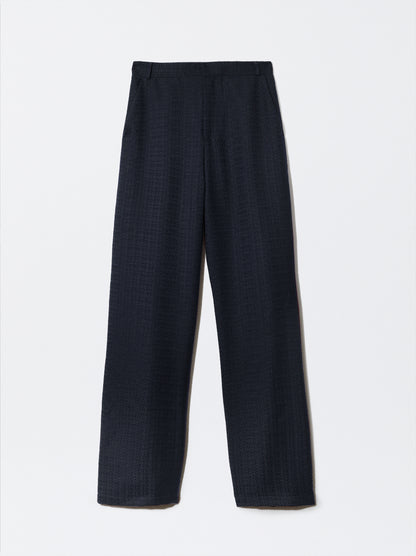 Pantalona azul em pied de poule