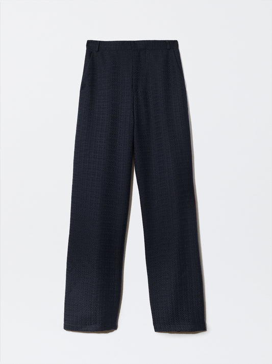 Pantalona azul em pied de poule