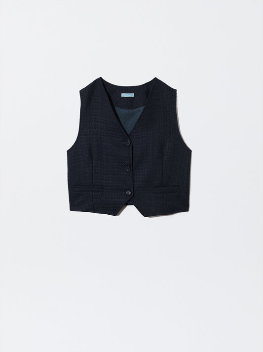 Colete Azul em pied de poule